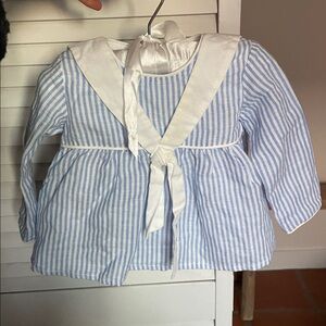 La Coqueta Kids Aranda Sailor Dress Blue and White Stripe Linen 6 months